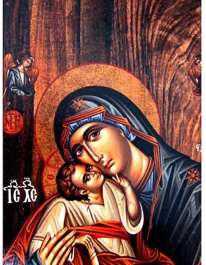 Wooden Icon of Virgin Mary & Jesus Christ 20x10cm