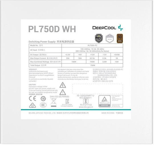 Deepcool PL750D rev. 2.0 750W Λευκό Τροφοδοτικό Υπολογιστή Full Wired 80 Plus Bronze
