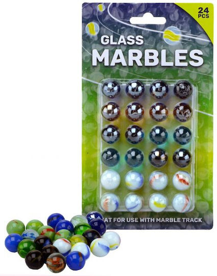 Set mit 24 mehrfarbigen Glasmurmeln 16 mm