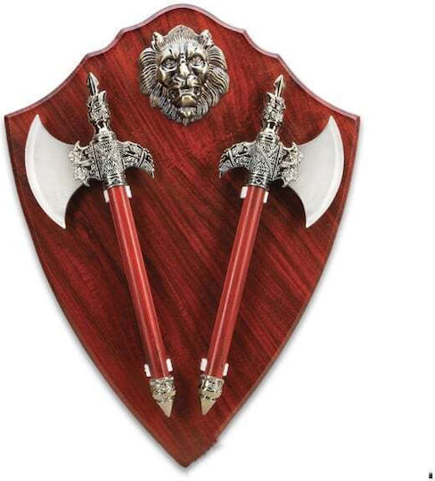 Shield-shaped Set Two Axes Tiger Emblem Wood 55 Cm Burgundy