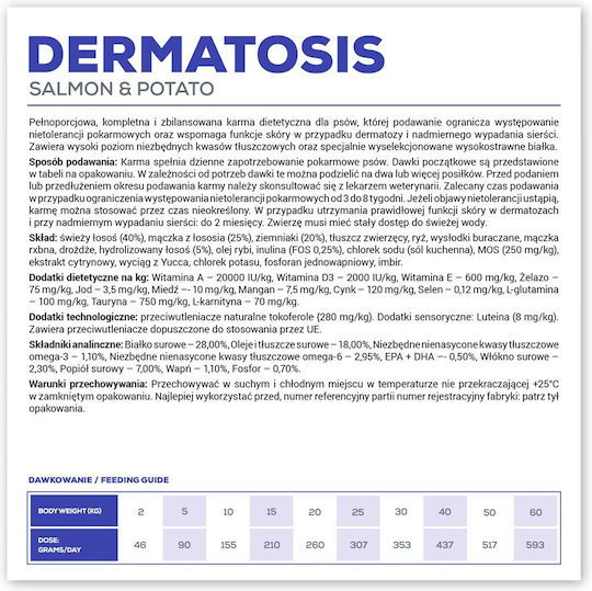 VetExpert Dermatosis 12kg Dry Food Grain-Free & Gluten-Free for Adult Dogs with Potatoes and Salmon