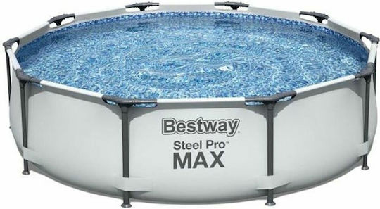 Bestway Steel Pro MAX Στρογγυλή Πισίνα PVC 4678lt με Μεταλλικό Σκελετό 305x76εκ. Γκρι