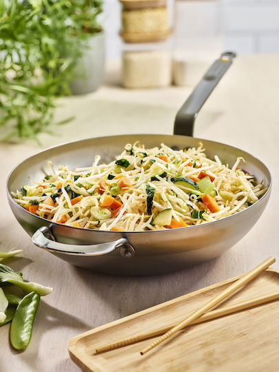 De Buyer Mineral B Wok από Ανθρακούχο Χάλυβα με Επίστρωση από Πέτρα 32cm
