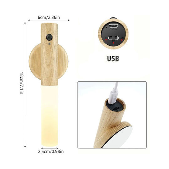 Rechargeable LED Night Light with Photocell Switch Intelligent Induction Light 1pc Light Wood OEM