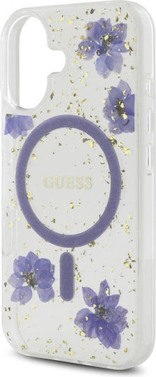 Guess Resin Flowers Umschlag Rückseite Kunststoff Lila (iPhone 16)