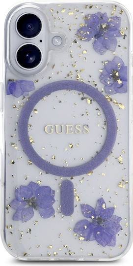 Guess Resin Flowers Umschlag Rückseite Kunststoff Lila (iPhone 16)