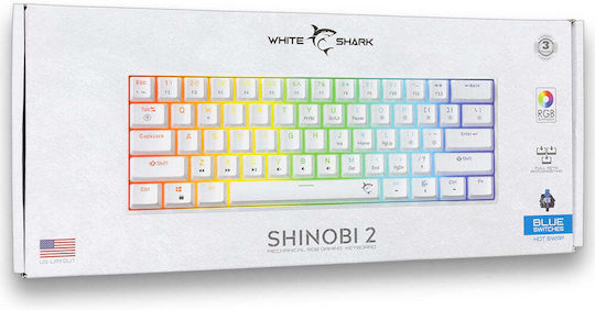 White Shark Shinobi 2 Gaming Μηχανικό Πληκτρολόγιο 40% με Custom Blue διακόπτες και RGB φωτισμό (Αγγλικό US) Λευκό