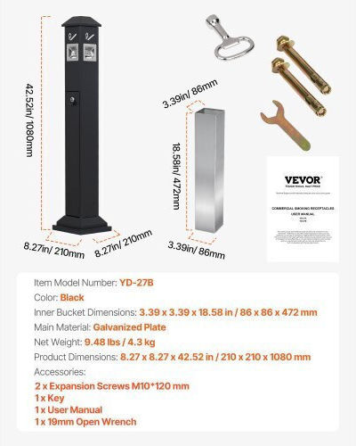 Vevor Κάδος Αποτσίγαρων 4 Ανοίγματα Μαύρος Syyhtlskzfttq80s0v0