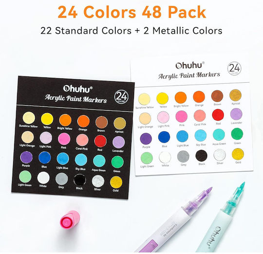 Ohuhu Acrylic Markers Extra Fine Tip Drawing Markers 0.7mm Thin Set 48 Colours