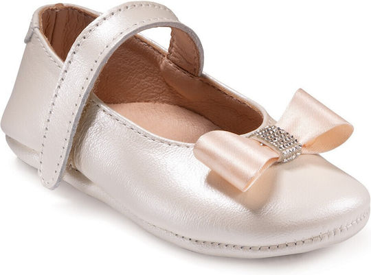 Gorgino Taufschuhe Für Mädchen Aus Leder Pumpen In Ecru M71-2