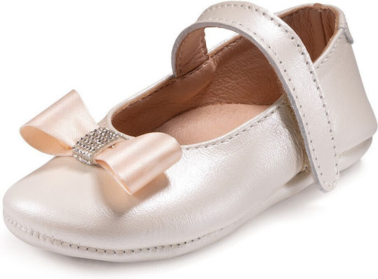 Gorgino Taufschuhe Für Mädchen Aus Leder Pumpen In Ecru M71-2
