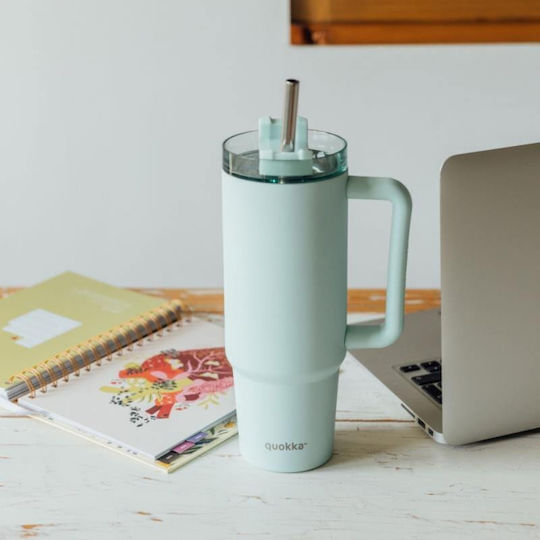 Quokka Handled Tumbler Stainless Steel BPA Free 950ml Turquoise with Straw and Handle