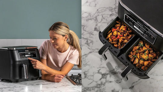 Ninja Foodi Dual Zone Air Fryer with Double Detachable Bucket 7.6lt Black