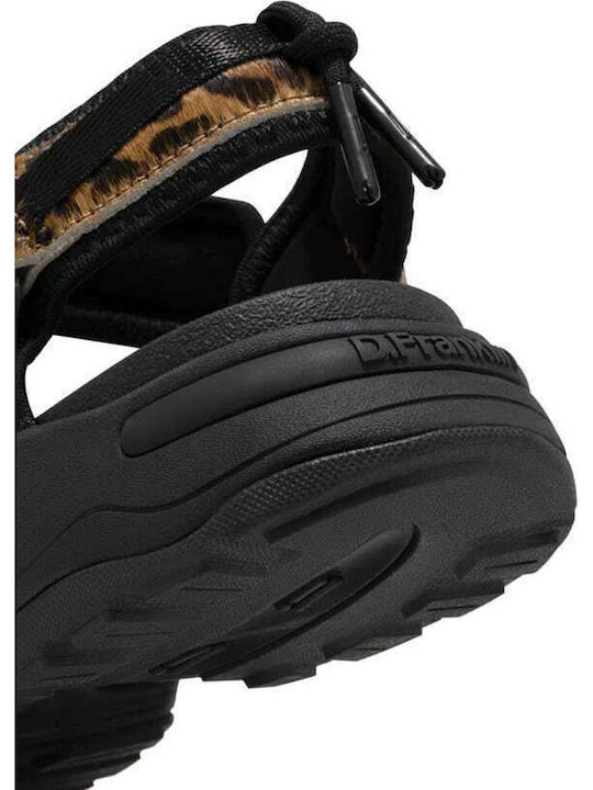 Leather Women's Flat Sandals Sporty in Black Color