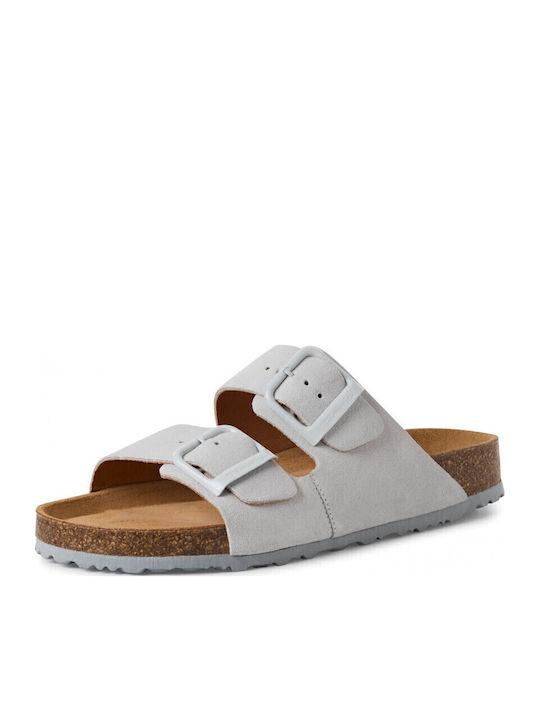 Leather Women's Flat Sandals in Gray Color