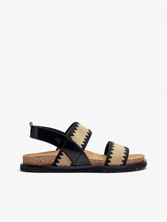 Leder Flache Damen Anatomisch Sandalen Schwarz