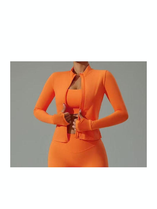 Long Women's Cardigan with Zipper Orange