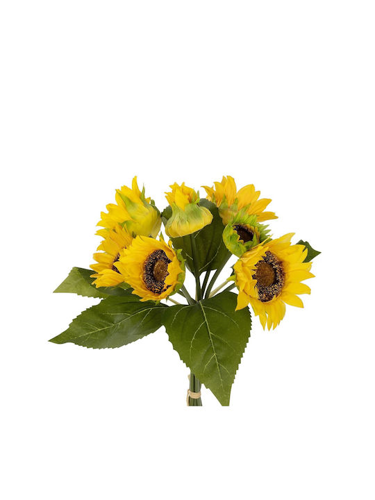 Globostar Artificial Garden Yellow Sunflower Branch 21386 Decorative Artificial Bouquet Sunflower Yellow Y37cm