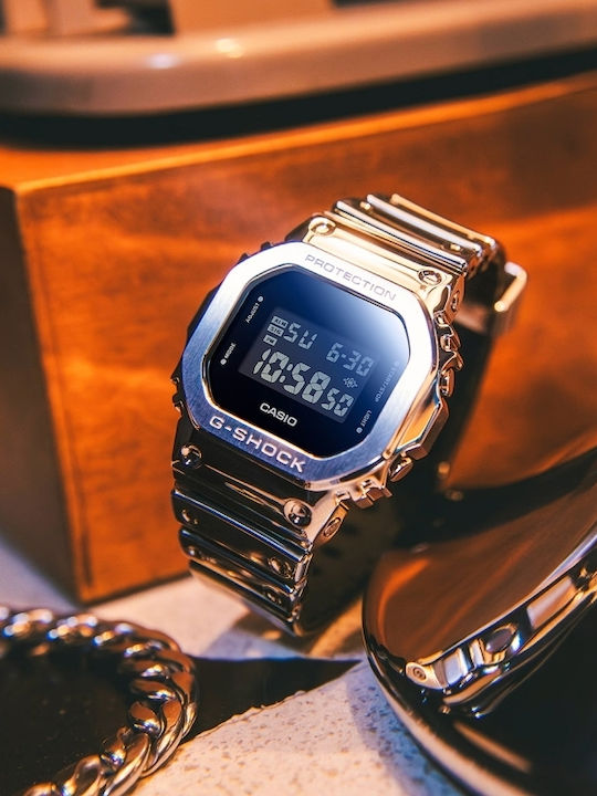 G-shock Дигитален Мъжки Часовник 43мм На Батерия с Сребърно Каучуково Каишка