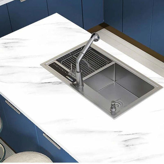 Siks Self-adhesive Film Kitchen Protection Water-resistant White Marble Appearance 60 X 200 Cm