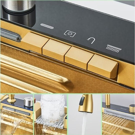 Drop-In Chiuvetă Inox cu robinet L75xW46cm Auriu