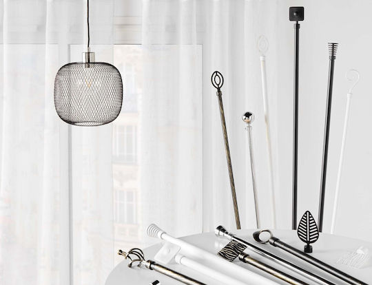 Douceur d'Intérieur Extendable Metallic Curtain Pole Arabesque Single Φ19mm 210-120cm White Douceur d'Intérieur Extendable Metallic Curtain Pole Arabesque Single Φ19mm 210-120cm White