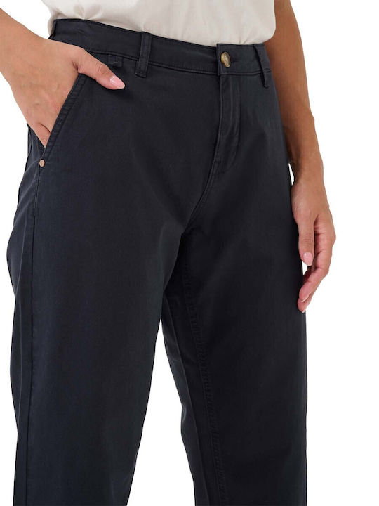Women's High-waisted Fabric Capri Trousers Blue