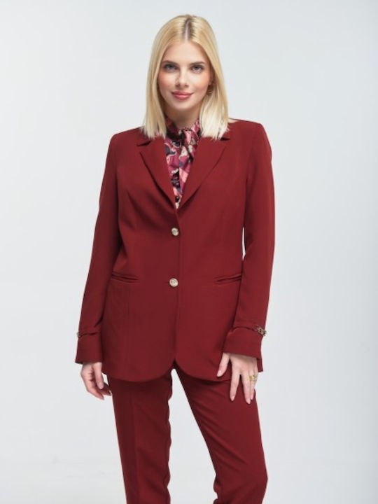 Fibes Γυναικείο Κρεπ Μεσάτο Σακάκι Burgundy