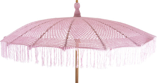 Professional Circular Wicker Umbrella with Wooden Frame in Pink F2xY2.5m