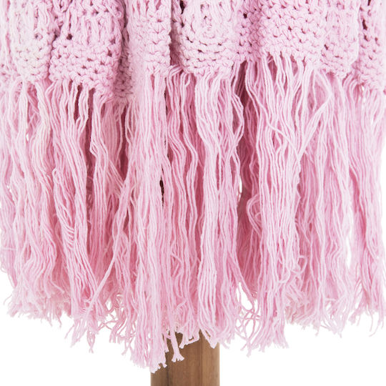 Professional Circular Wicker Umbrella with Wooden Frame in Pink F2xY2.5m