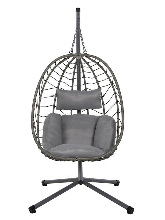 Millie Rattan Swing Nest with Stand Gray L90xW75xH190cm