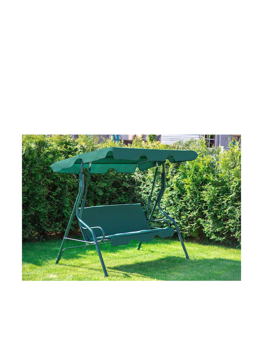 Garten & Veranda Schaukel mit Basis und Kissen 3 Sitze Kunststoff Grün L170xB100xH150cm