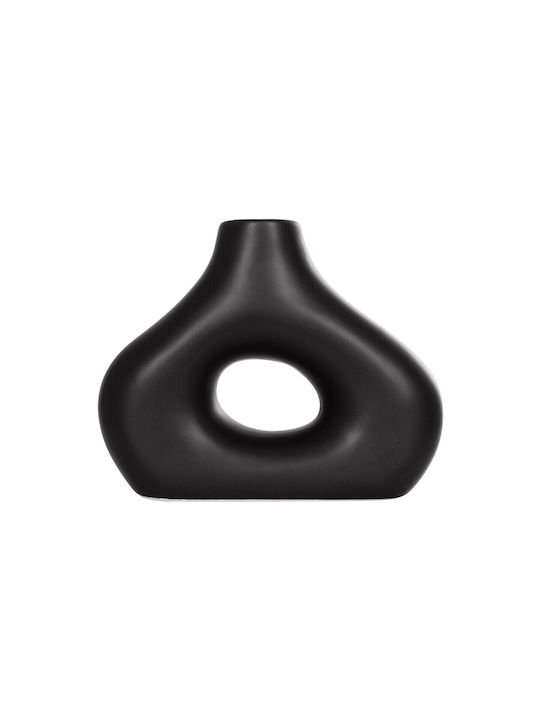 Globostar Künstlicher Garten Horizon 21252 Dekorative Keramikvase Schwarz D18 x B6 x H15 cm