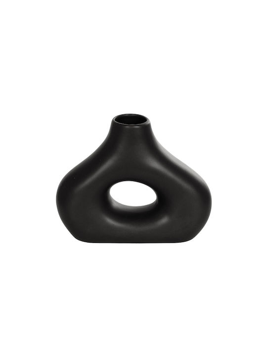 Globostar Künstlicher Garten Horizon 21252 Dekorative Keramikvase Schwarz D18 x B6 x H15 cm