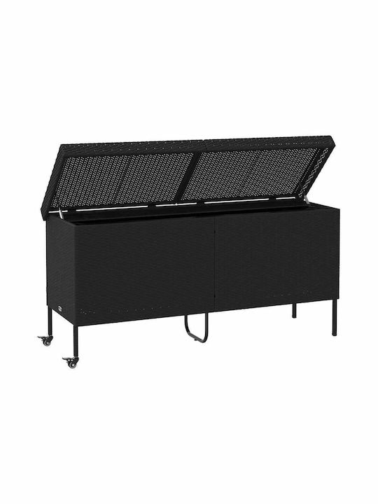 vidaXL Cutie de depozitare pentru exterior Rattan Negru L160xW55xH75buc