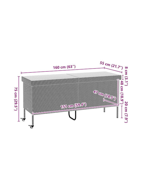 vidaXL Cutie de depozitare pentru exterior Rattan Negru L160xW55xH75buc