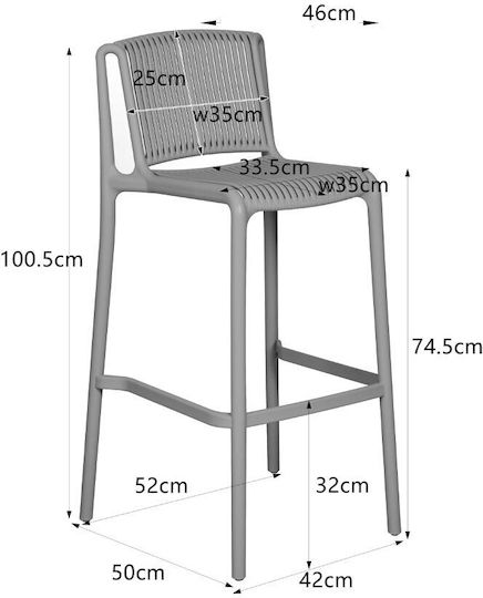 Hocker für Bar Für den Außenbereich aus Polypropylen Polly Ladi 4Stück 52.5x49x100cm