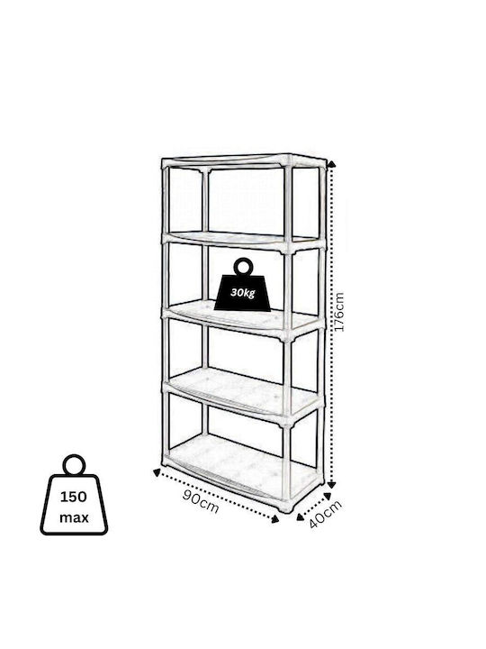 Plastic Outdoor Shelving Unit with 5 Shelves Black Linea Tempo 90x40x176cm