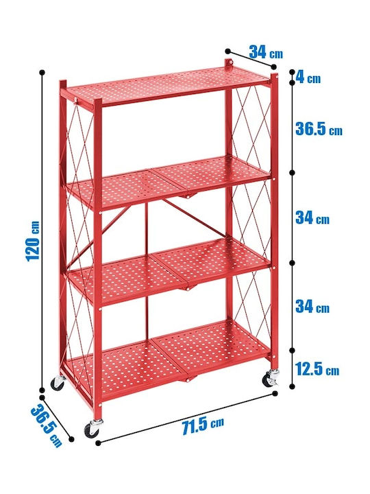 Ραφιέρα Μεταλλική με 4 Ράφια Κόκκινη 71.5x34x120cm