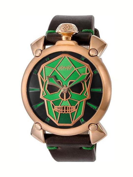 Gaga Milano Ανδρικό Ρολόι 48mm Μπαταρίας με Μαύρο Δερμάτινο Λουράκι