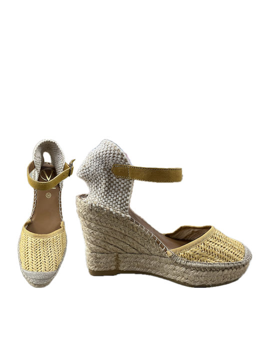 1632 Women's Leather Platform Espadrilles Yellow
