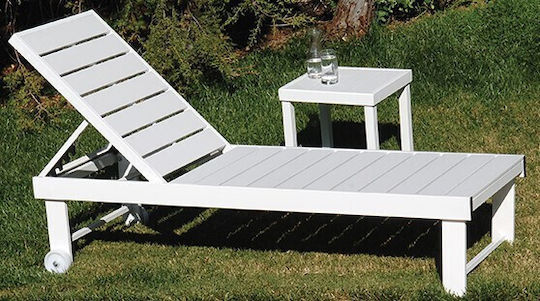 Auxiliary Outdoor Free Standing Table with Polywood Surface and Aluminum Frame White 44x40x45cm