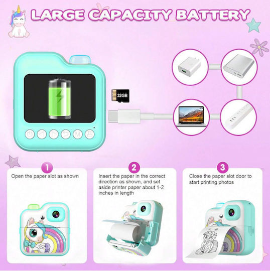 Q6 Unicorn Kinderkamera mit Thermodruck Grün