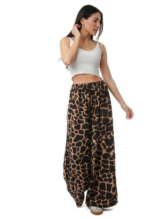 Wide Leg Trousers with Striped Animal Print