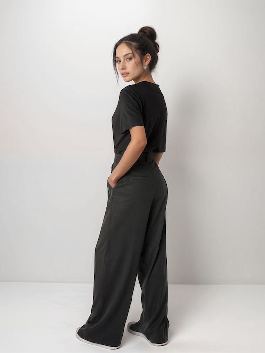 Women's Blouse Cotton Short Sleeve Black