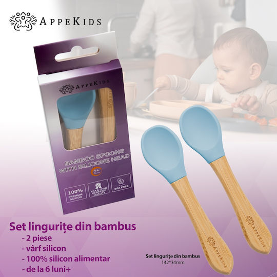 AppeKids Σετ Βρεφικά Μαχαιροπίρουνα από Bamboo για 6+ μηνών Τιρκουάζ 2τμχ