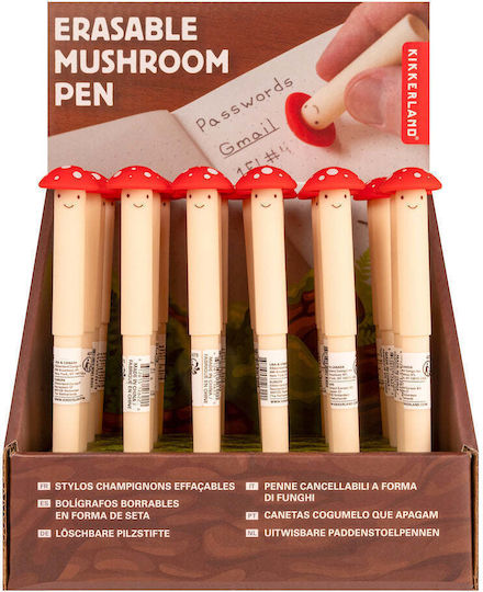 Kikkerland Mushroom Erasable Pen with Built-in Eraser Original Writing & Correction Pen