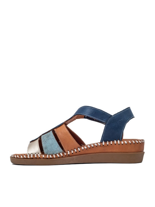 Leather Women's Flat Sandals Anatomic in Blue Color