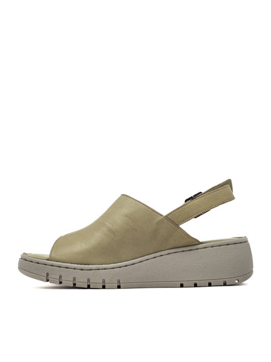 Leather Women's Flat Sandals Anatomic in Green Color