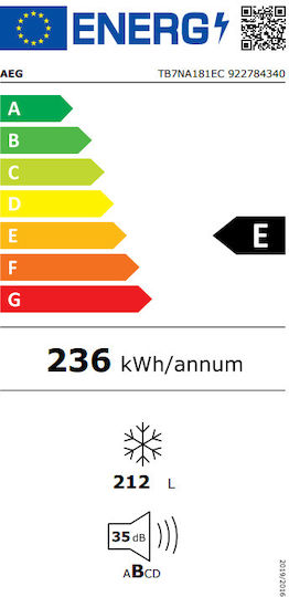 AEG TB7NA181EC 7000 Eingebaut Aufrechter Gefrierschrank 212Es NoFrost